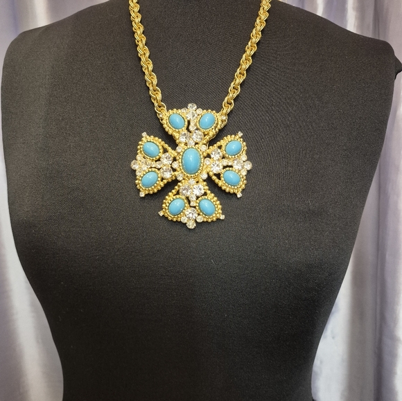 Vintage  KJL   RARE Turquoise Gold Belt/pendent - Picture 10 of 12